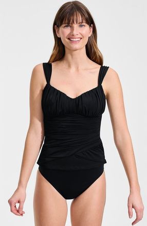 Lands End Slender Lite Sweetheart Shirred Tankini in Black at Nordstrom, Size 16