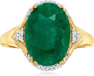 Ross-Simons Emerald Ring With Diamond Accents in 18kt Gold Over Sterling