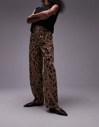 & Other Stories Jeans bombati leopardati con cuciture a vista-Marrone