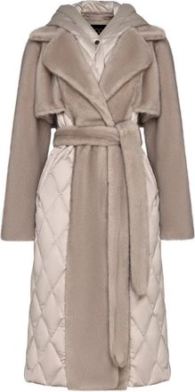 Cesare Gaspari Gewatteerde Pareljas van Imitatiebont met Riem - Dames - Jas met riem - Beige - S - Wol - Jassen