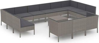 vidaXL Set De Muebles De Jard&iacute;n 14 Pzas Y Cojines Rat&aacute;n Sint&eacute;tico Gris Vidaxl