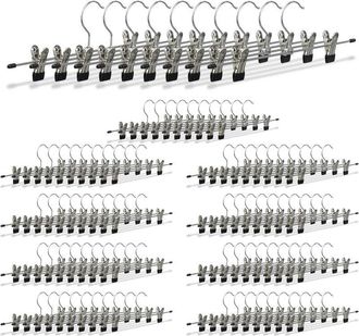 Relaxdays Set De 100 Perchas Para Pantalones, Ajustables, Regulable, Ganchos, Negro Y Plateado, 9 X 35,5 X 2,5 Cm