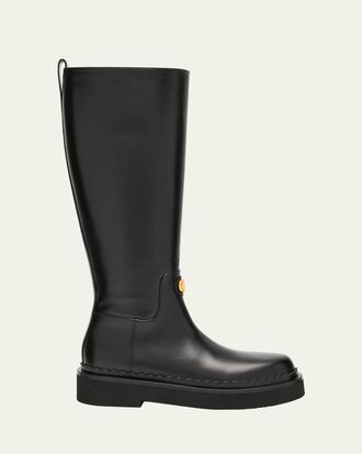 Valentino Garavani Vitello Brass VLogo Leather Knee-High Boots