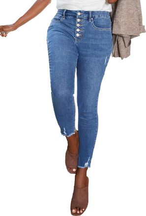 Royalty For Me Royalty for Me Womens YMI Jeans Womens Curvy Fit High Rise Exposed Button Fly Ankle Jean, M2824 Medium Blue, 8