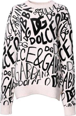Dolce & Gabbana Zwart Logo Print Crew Neck Sweater - Dames - Ronde hals truien - Veelkleurig - S - Wol - Truien & Vesten