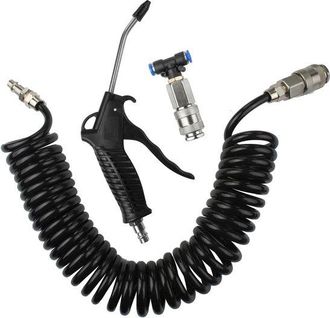 No Brand Juego De Pistola De Aire Comprimido Negra - Manguera En Espiral De Pu De 5 M - Boquilla De Acero Inoxidable - Conector R&aacute;pido - Apto Para Pc, Coches Y