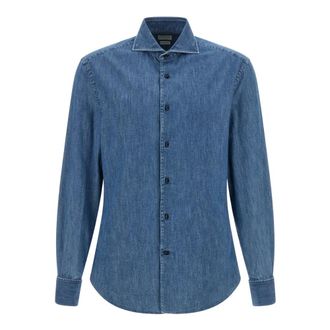 Brunello Cucinelli Denim Shirt - Heren - Overhemden - Blauw - Maat: XL Denim