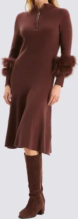 Tyler B&ouml;e Celia Knit Dress With Fur In Cherry Mahogany