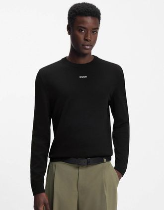 HUGO BOSS Mens HUGO San Cassius-C2 Mens Crew Neck Jumper - Black 001 - Size: 38