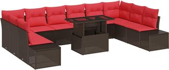 vidaXL Conjunto De Sof&aacute; De Jard&iacute;n 11 Uds. Marr&oacute;n Rat&aacute;n Sint&eacute;tico Vidaxl