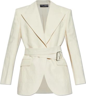 Dolce & Gabbana Blazer met decoratieve riem - Dames - Blazers - Geel - S - Katoen - Jassen