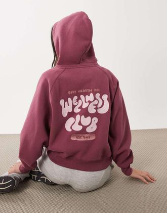 Cotton On Active - Felpa con cappuccio premium felpata rosa polvere con stampa