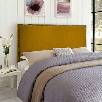 Casa Dime Mustard Plush Double 26 inch Strutted Headboard