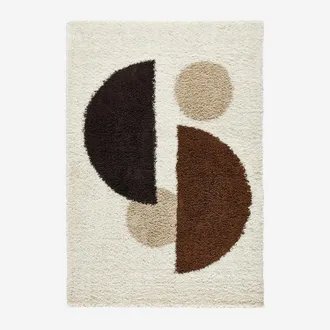 Sweeek Tappeto Interno Shaggy Motivi Circolari Beige, Marrone, Nero