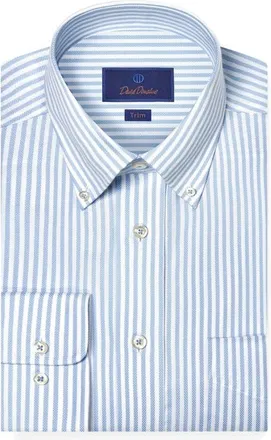 David Donahue Stripe Cotton Oxford Button-Down Shirt in White/sky at Nordstrom, Size 17.5