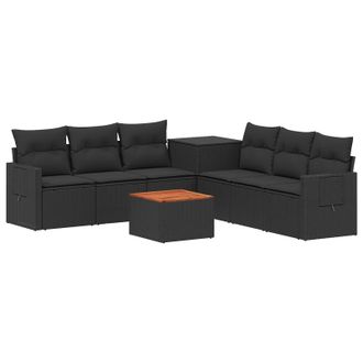 vidaXL Juego De Sof&aacute; 8 Uds. Negro Rat&aacute;n Sint&eacute;tico Y Acero Vidaxl
