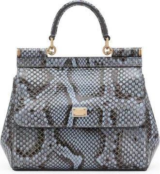 Dolce & Gabbana Sicily snakeskin-effect handbag - women - Python Molurus/Lambskin - One Size - Blue