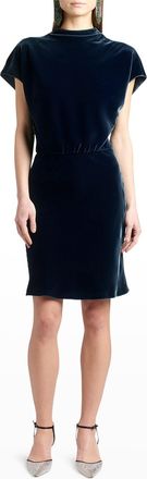 Giorgio Armani Draped Cap-Sleeve Velvet Dress