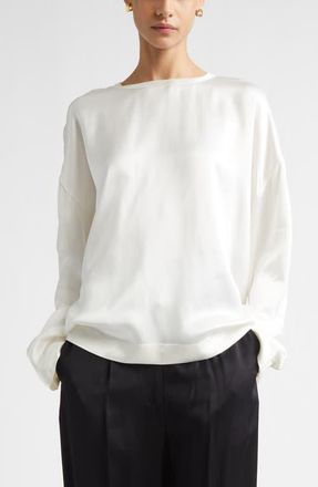 Toteme Boxy Satin Top in White at Nordstrom, Size 10 Us