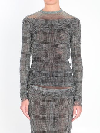 Jean Paul Gaultier Womens Body Shadow And Prince Of Wales Top - Grey Nylon - Size Medium