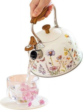 OEM Hervidor De Agua, Hervidor De Agua Silbante De Acero Inoxidable De 3 Litros Con Estampado Floral, Mango Ergon&oacute;mico, 22,5 X 19,8 Cm