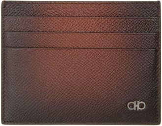 Ferragamo Micro Double Gancio Burnished Leather Card Case in New Cognac Nero T Moro at Nordstrom