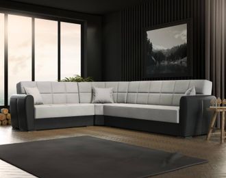 Dmora Sof&aacute; Cama Dgytkj&aelig;, Sof&aacute; Cama Rinconera Contenedor En Ecopiel Y Tela, Sof&aacute; De Sal&oacute;n Con Apertura Clic-clac Y Pen&iacute;nsula Reversible, 305x238h91 Cm, Negro