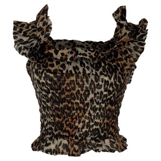Ganni Ganni Leopard-Print Off-Shoulder Top in Brown Lyocell
