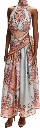 Zimmermann Aster Scarf Midi Skirt In Blue Paisley Floral