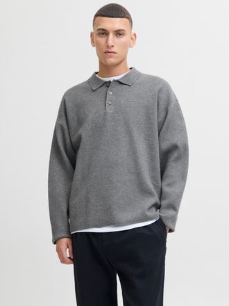 Jack & Jones Polokragenpullover JACK & JONES JPRBLABRADFORT KNIT POLO, Herren, Gr. XL, medium grau melange, Strick, Obermaterial: 67% Polyester, 25% Polyacryl, 8% 