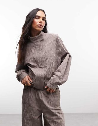 Cernucci Giacca con collo a imbuto in nylon beige a micro quadri in coordinato-Neutro