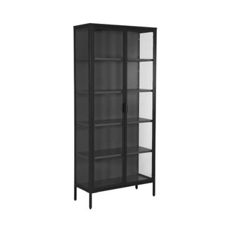 Sweeek Aparador, vitrina de acero y vidrio templado con 2 puertas, 180cm