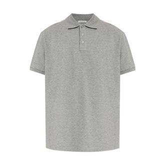 Moncler Polo Shirts, male, Gray, Size: S Tricolor-Trimmed Cotton Piquet Polo Shirt