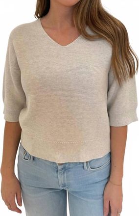 Kinross Cashmere Womens Gaby Garter Easy Vee Elbow Sleeves Sweater In Champagne