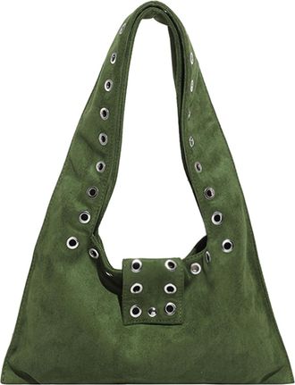 Generic Retro Faux Suede Rivet Handbag Large Slouchy Shoulder Bags for Women (Green)