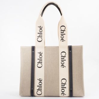 Chlo&eacute; blue Linen Leather Tote Bag (Pre-Owned)