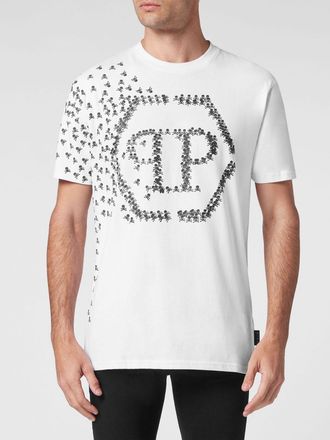 Philipp Plein T-shirt in cotone con logo Hexagon a contrasto stampato sul petto