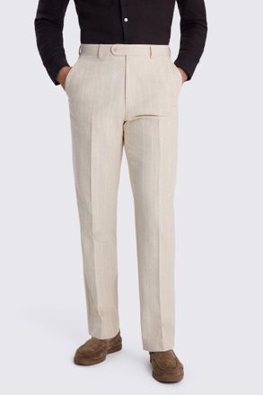 Moss Relaxed Fit Light Camel Stripe Linen Trouser