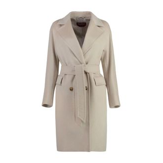 Max Mara Jassen, Dames, Beige, S, Wol, Double-Breasted Belted Coat