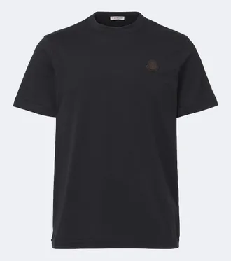 Moncler Leather-trimmed cotton jersey T-shirt