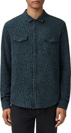John Varvatos Ramona Long Sleeve Western Snap-Up Shirt in Dark Forest at Nordstrom, Size Xx-Large