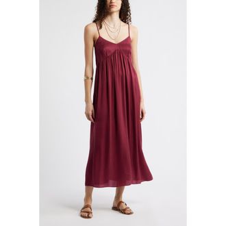 Nordstrom Strappy Gathered Midi Dress in Burgundy Rhode at Nordstrom, Size Xx-Small