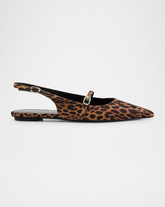 Stuart Weitzman Emilia Leopard Mary Jane Slingback Ballerina Flats