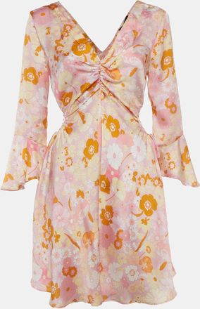 Maje Pink Flower Power Print Satin Mini Dress