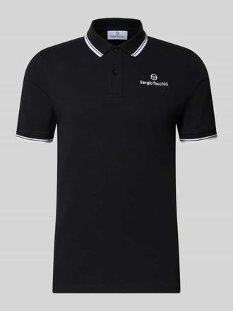 Sergio Tacchini Slim Fit Poloshirt mit Logo-Stitching Modell Reed in Black, Gr&ouml;&szlig;e XXL