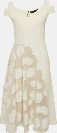 Roland Mouret Off White Cotton & Crepe Stretch Floral Applique Midi Dress