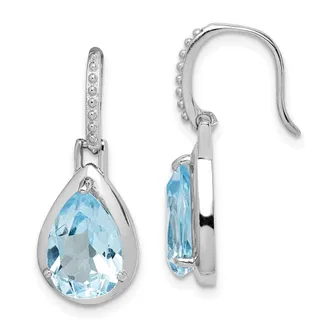 Diamond2Deal Sterling Silver Rhodium-plated Blue Topaz Teardrop Dangle Earrings