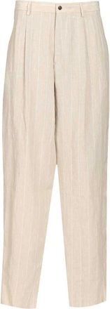 Giorgio Armani Broeken, Heren, Beige, L, Linnen, Linnen Pinstripe Broek