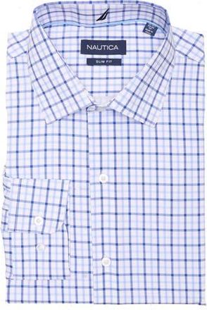 Nautica Slim Fit Check Print Dress Shirt in White/Navy at Nordstrom Rack, Size 16.5 - 34/35