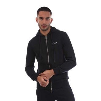 Emporio Armani EA7 Mens Logo Drawstring Full Zip Hoodie (Navy Blue) Cotton - Size Medium